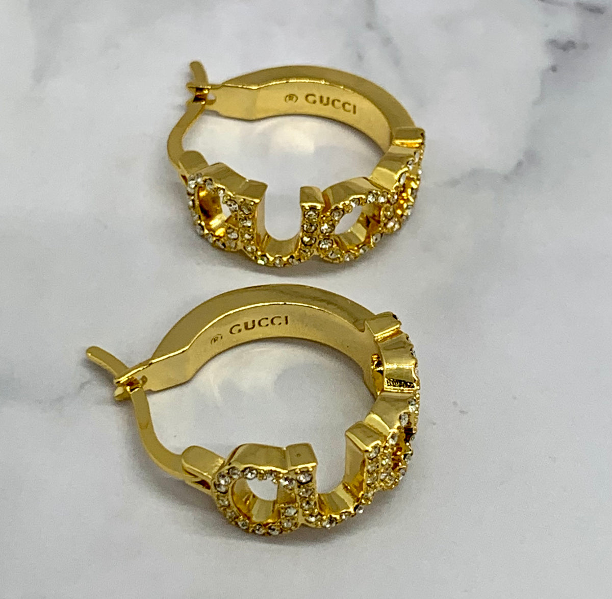 GUCCI Rhinestone Gold Hoop Earrings - Pre owned