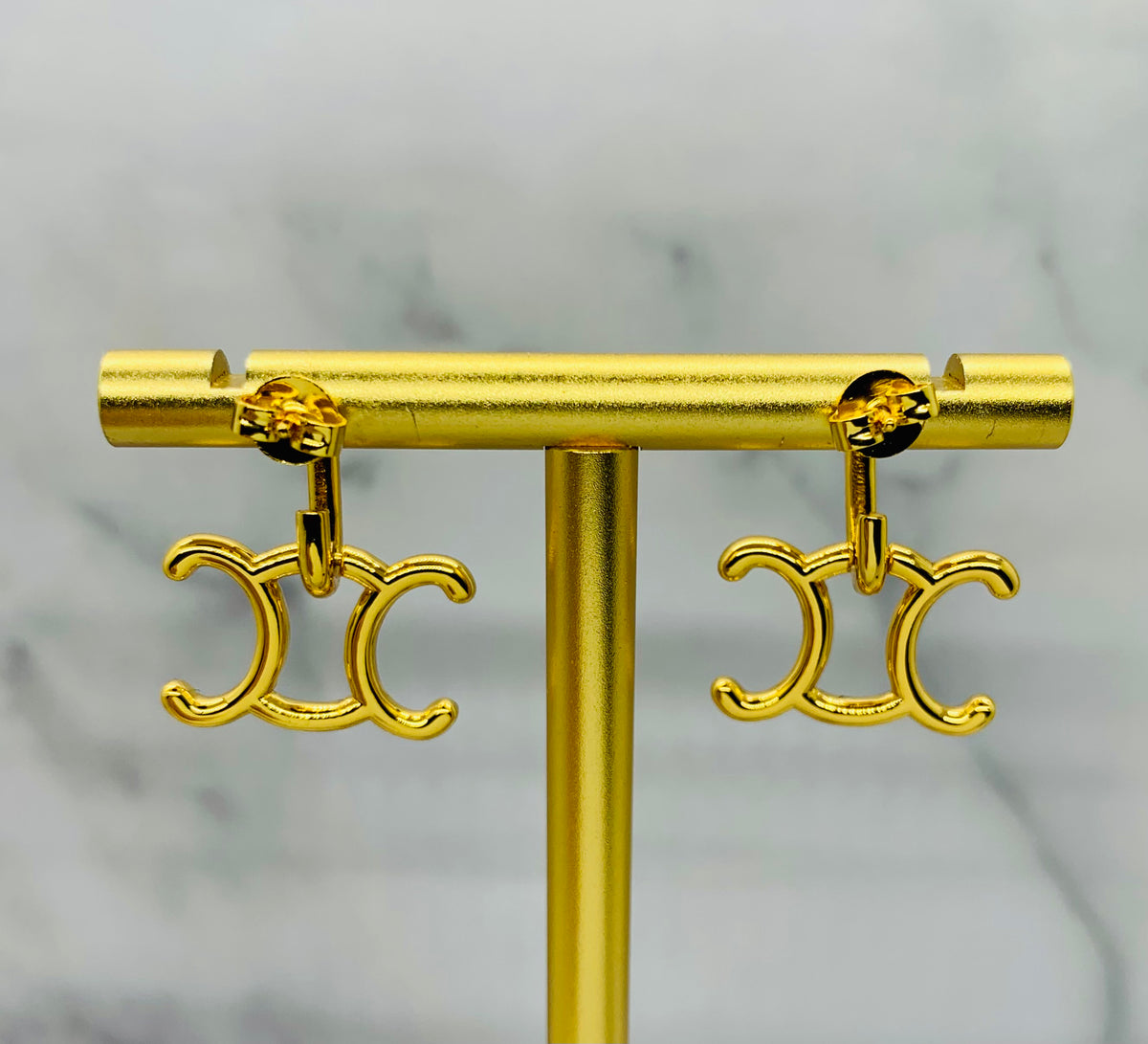 CELINE Monogram Gold Tone Earrings - Pre owned