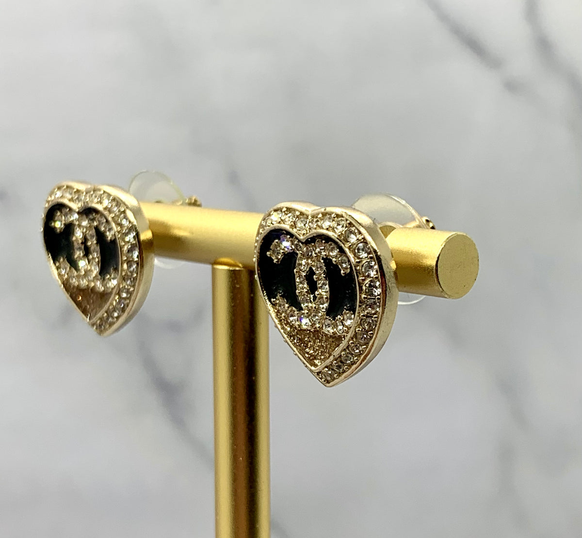 CHANEL CC Heart Rhinestone Earrings - Pre owned