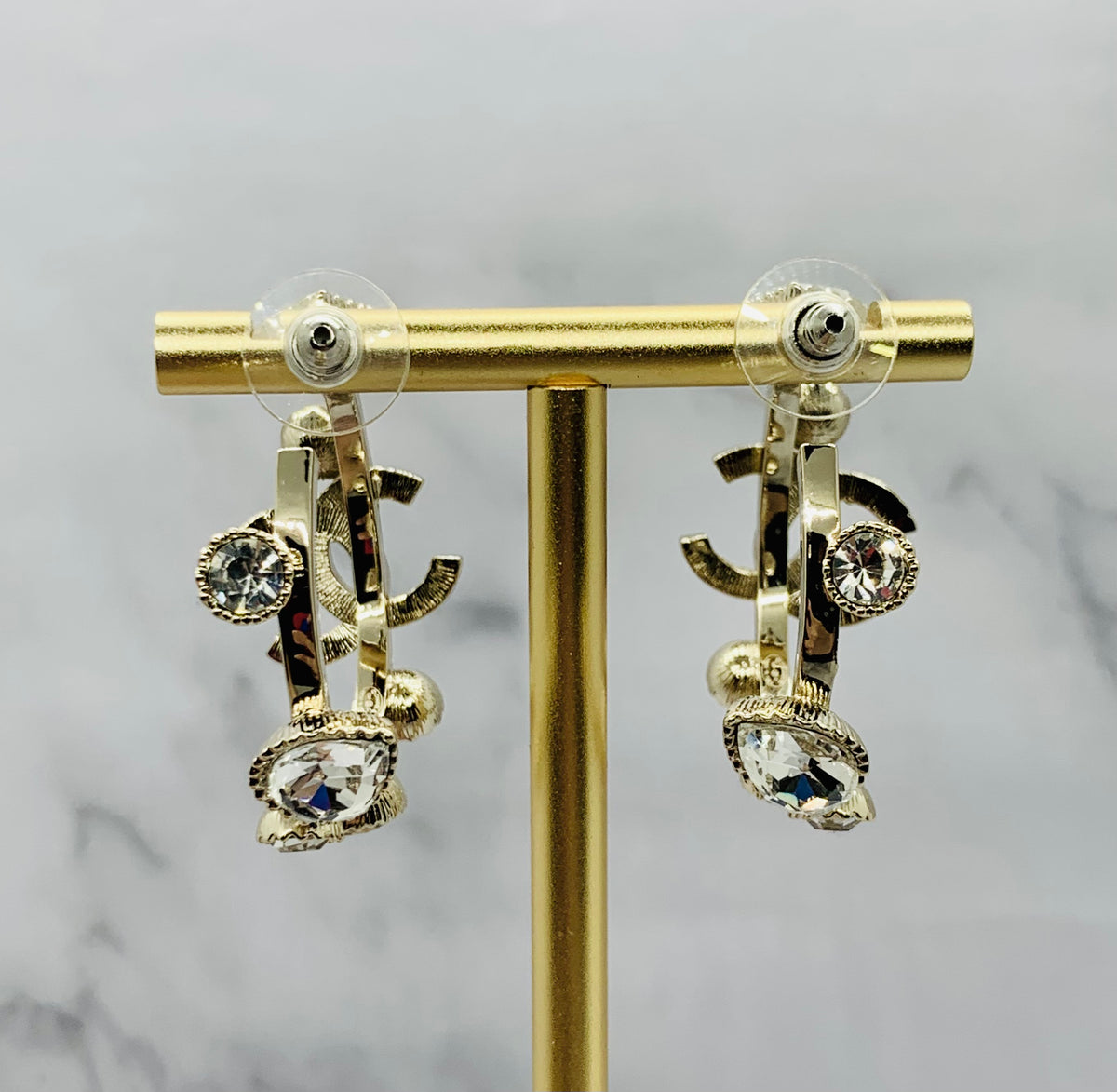 CHANEL CC Rhinetone Hoop Earrings - Pre owned