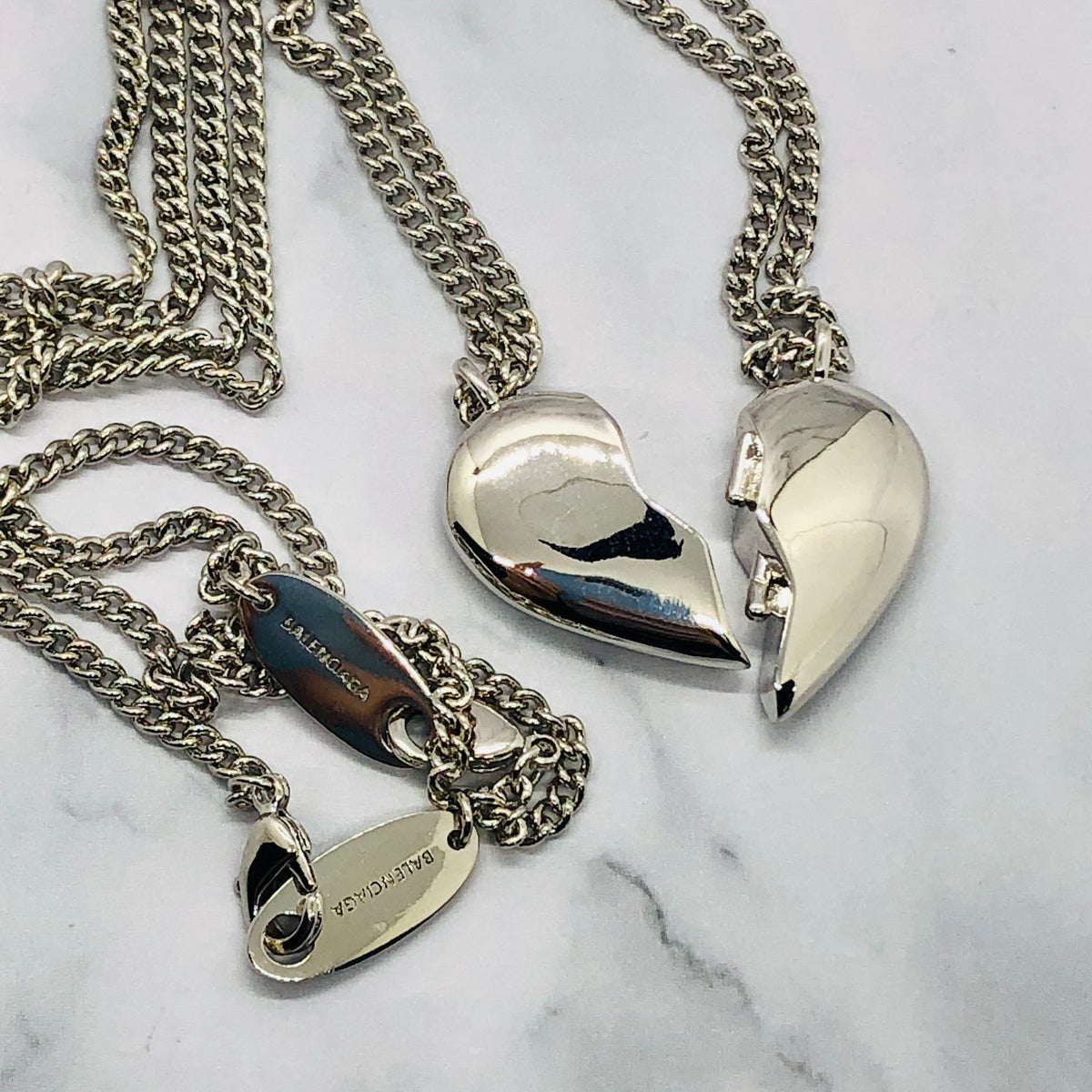 BALENCIAGA Love Lock Friendship Heart Silver Necklace Set - Pre owned