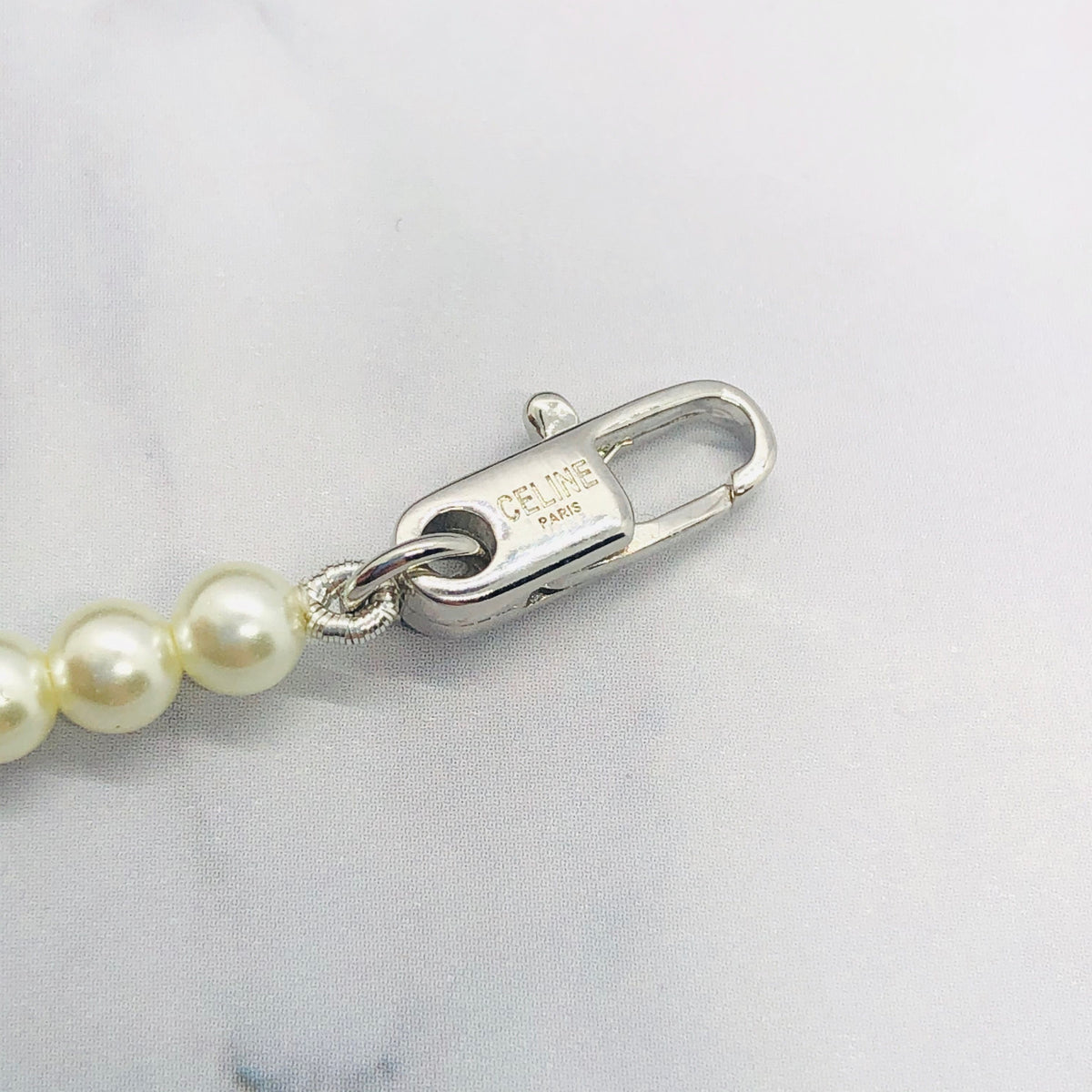 CELINE Faux Pearl Monogram Trim Necklace - Pre owned