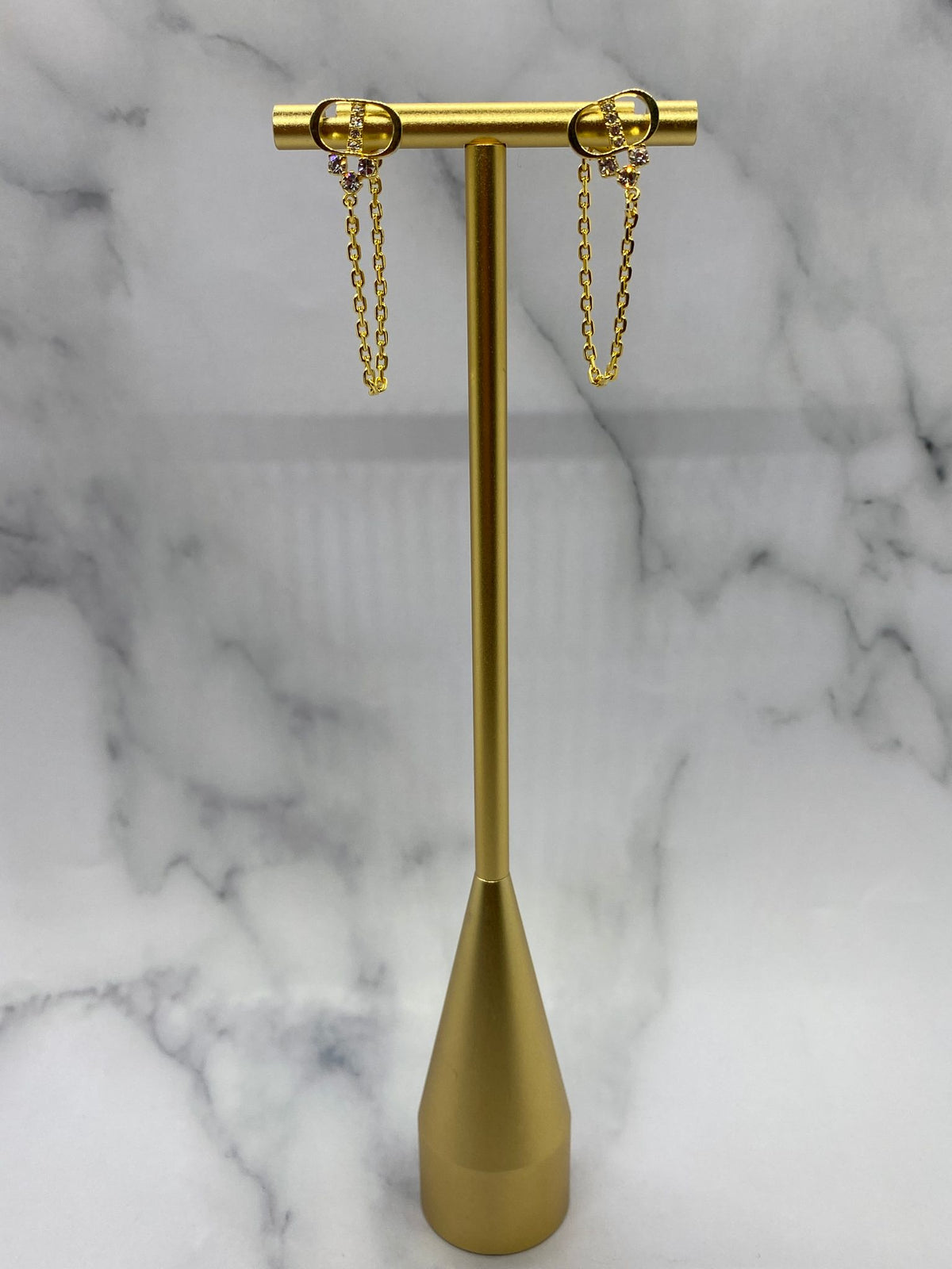 CHRISTIAN DIOR CD Gold Tone Chain Earrings - Pre owned