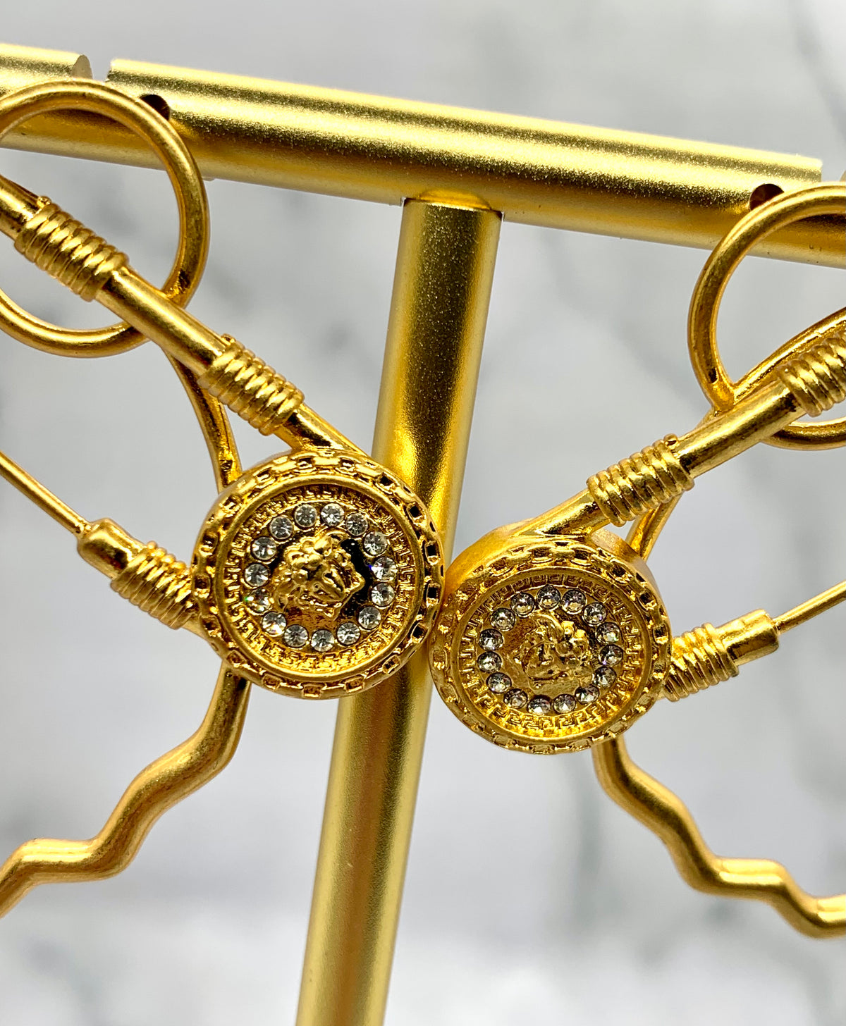 VERSACE Safety Pin Gold Tone Hoop Earrings - Pre owned