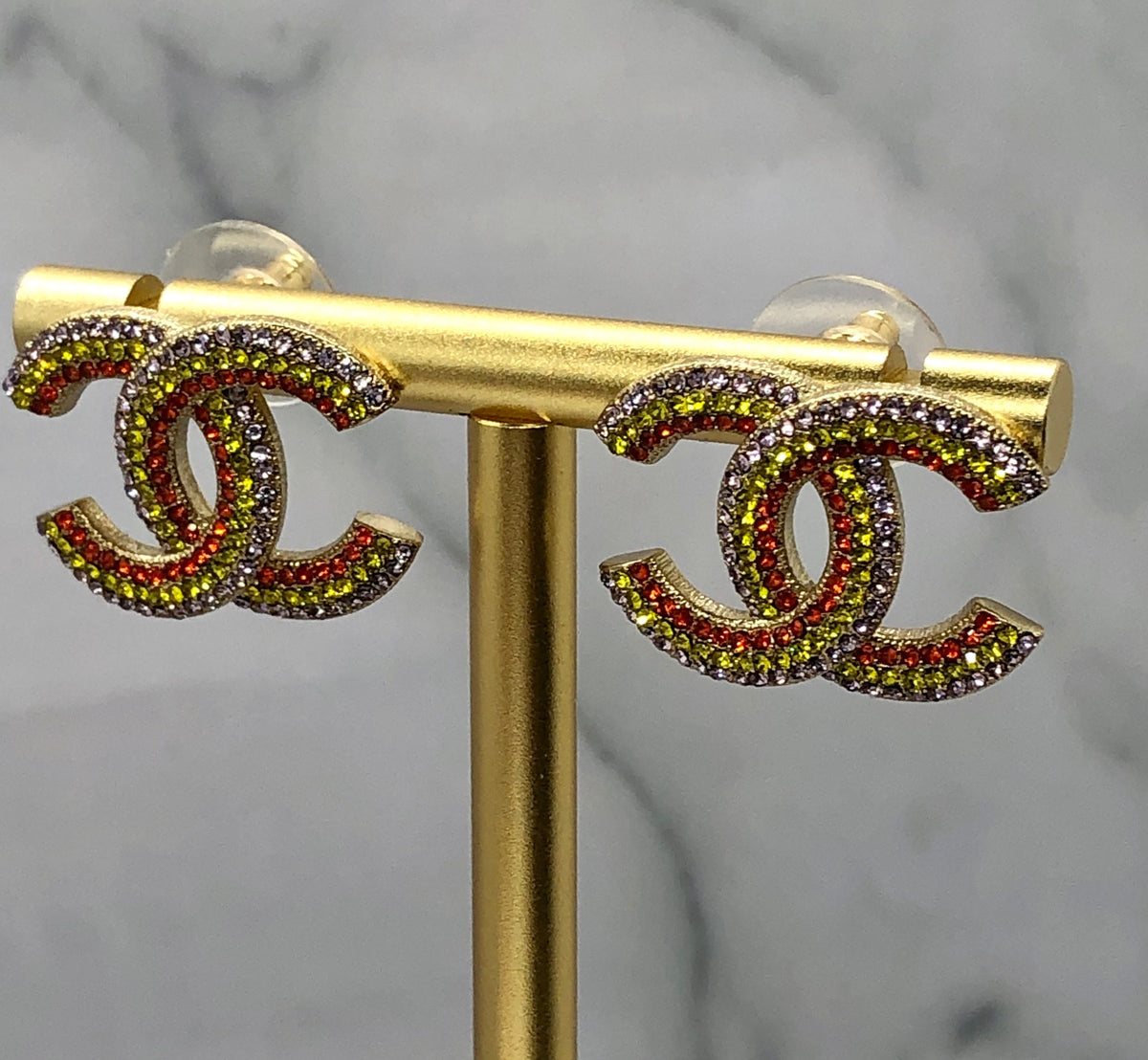 CHANEL CC Colored Rhinestone Earrings - USED