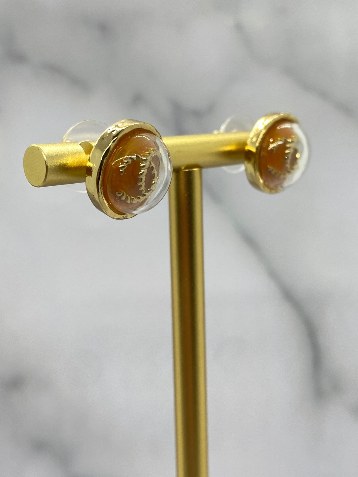CHANEL CC Orange Enamel Earrings - Pre owned