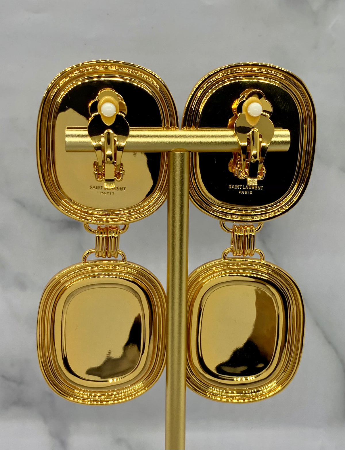 YSL YVES SAINT LAURENT Red & Tan Velvet ClipOn Earrings - Preowned