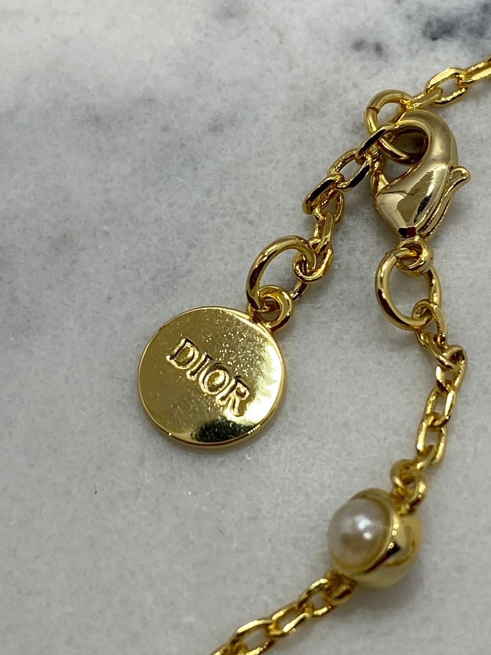 CHRISTIAN DIOR CD Gold Tone Pearl Trim Bracelet - Pre owned