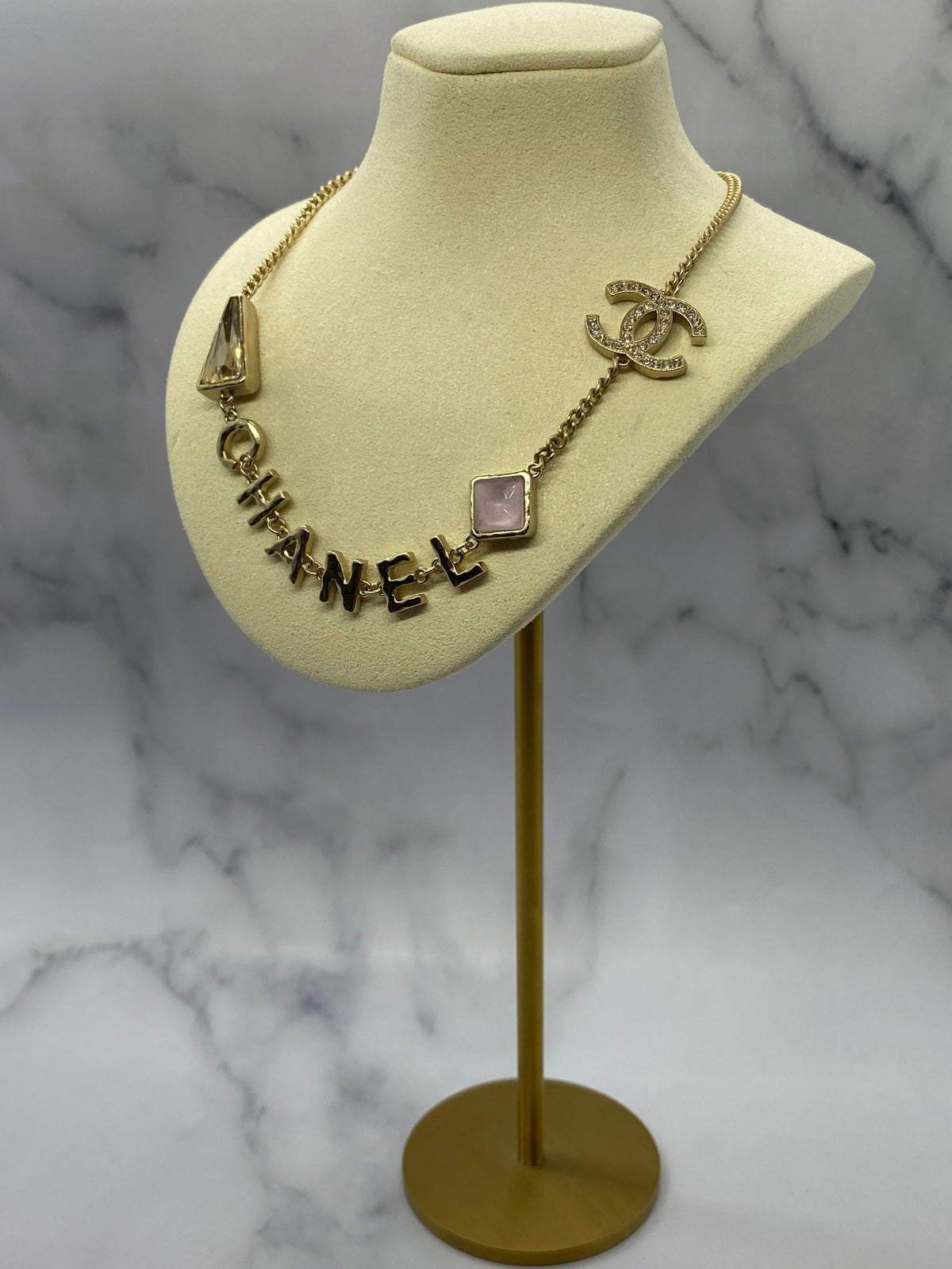 CHANEL CC Monogram Rhinestone Necklace - USED