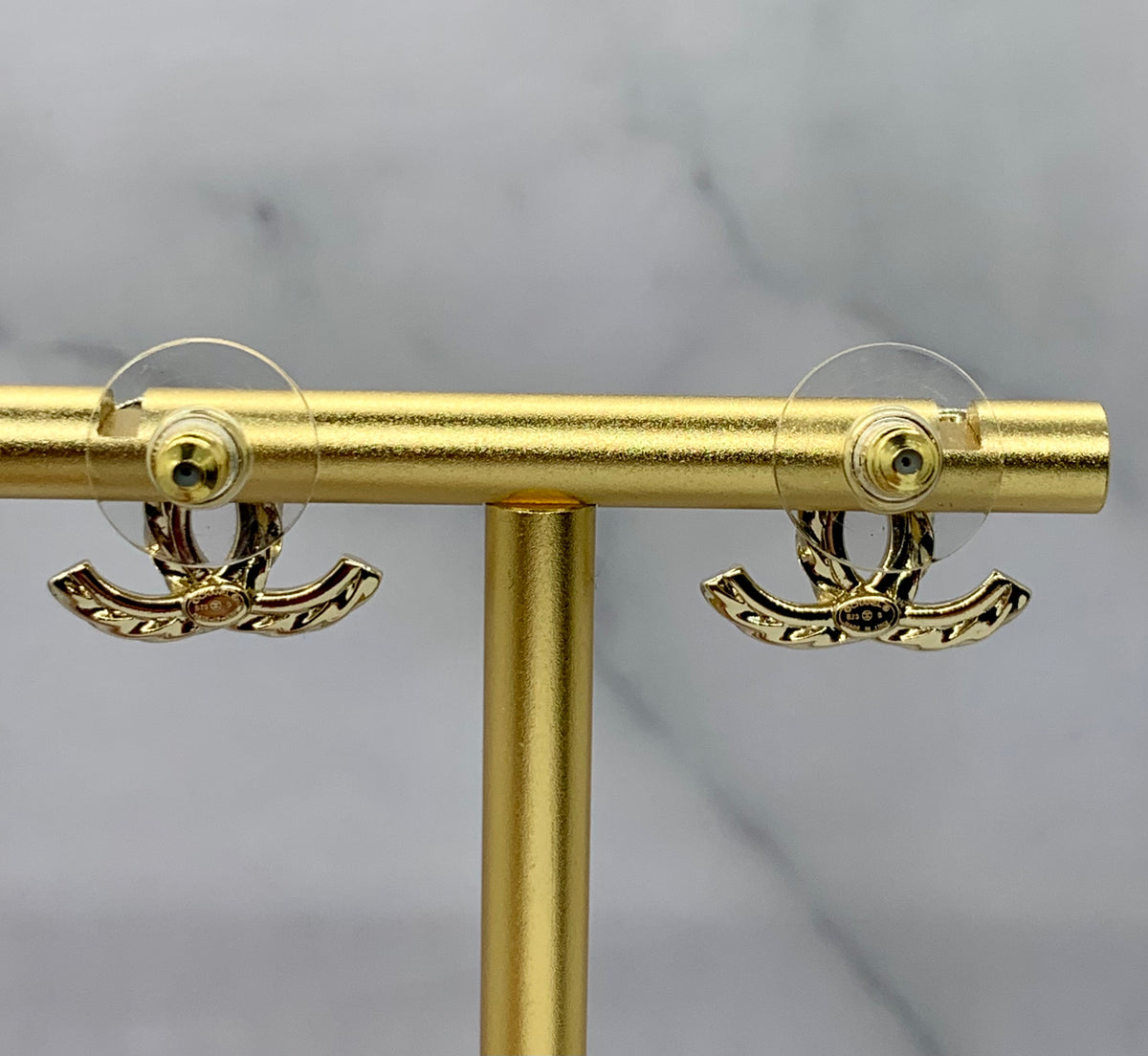 CHANEL CC Gold Tone Rhinestone Earrings - USED