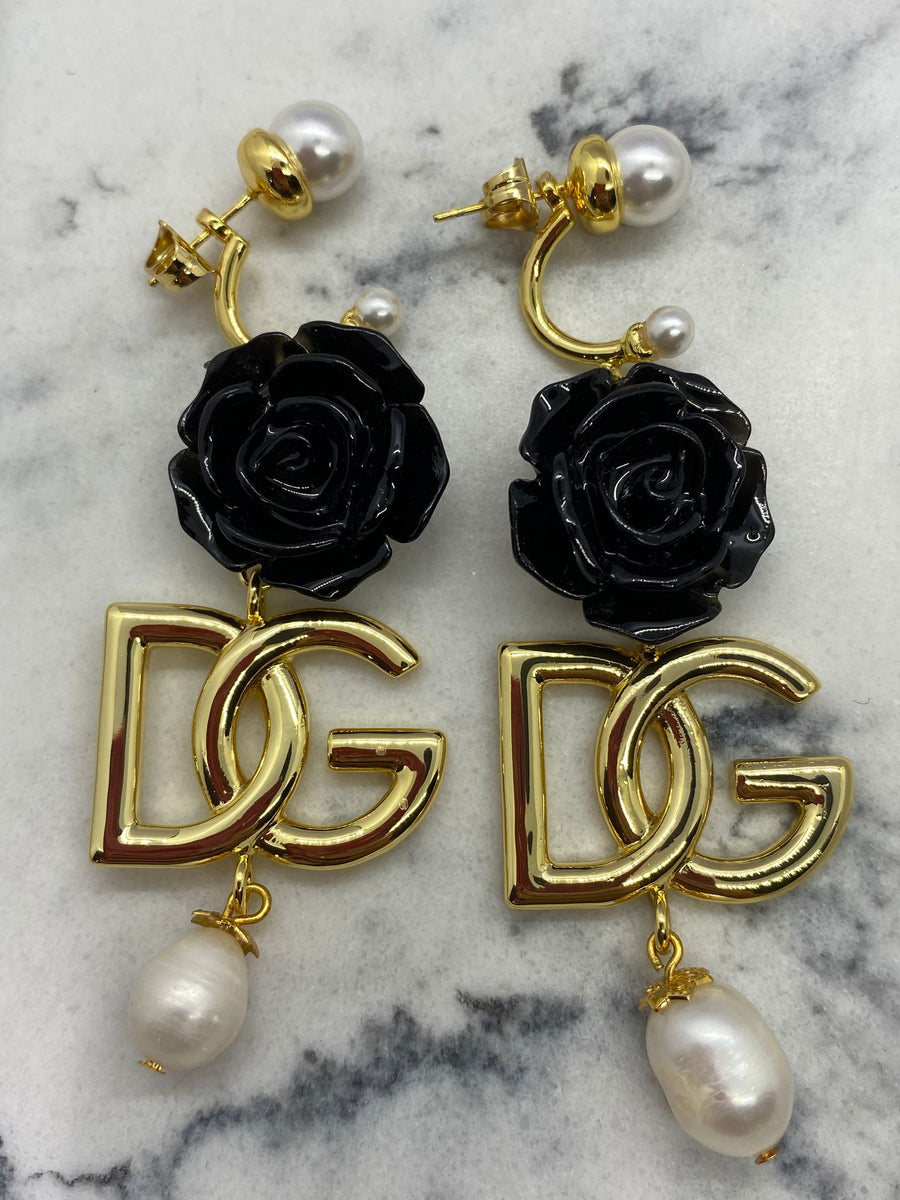 DOLCE & GABBANA D&G Black Rose Pendant Earrings - Pre owned