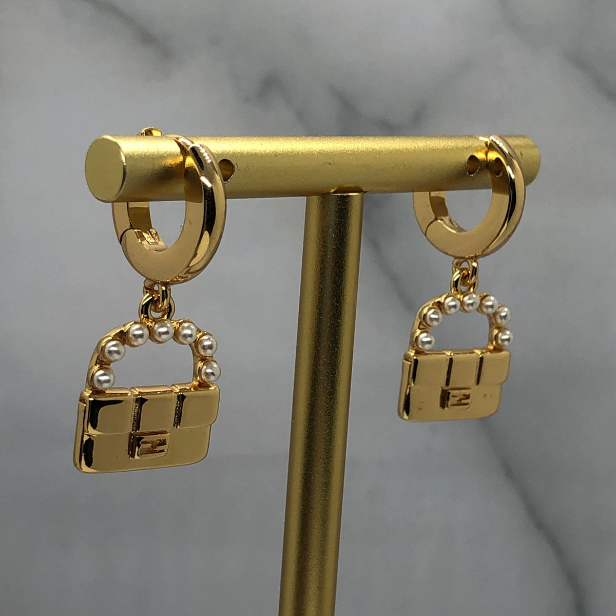 FENDI Baguette Bag Shaped Gold Tone Earrings - Pre owned