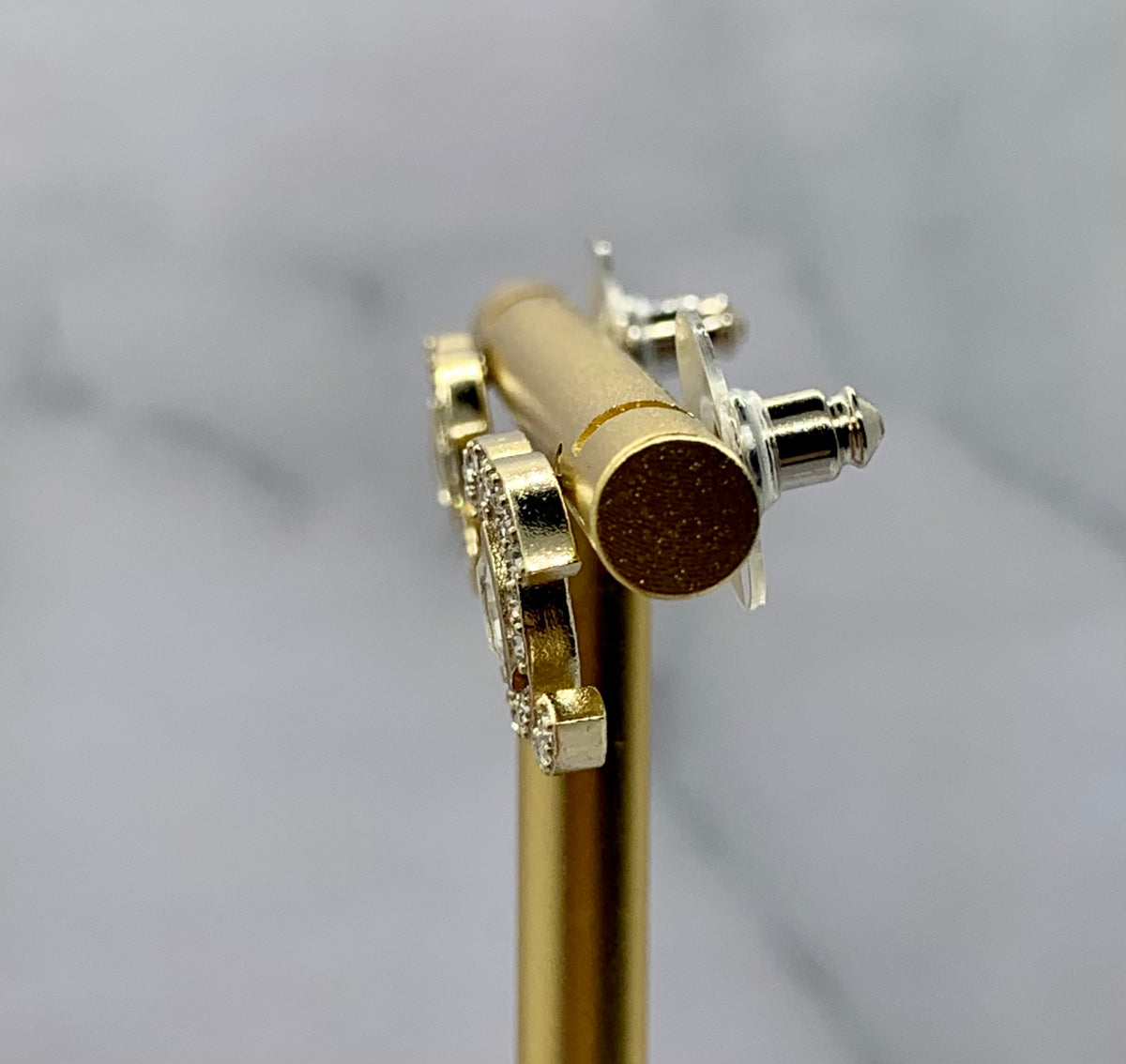 CHANEL CC Gold Tone Rhinestone Earrings - USED