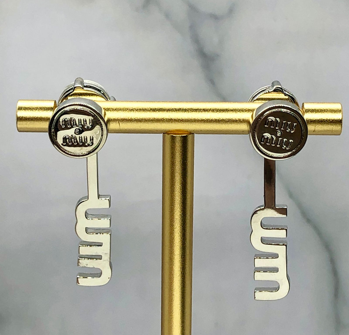 MIU MIU Rhinestone Pendant Monogram Earrings - Pre owned