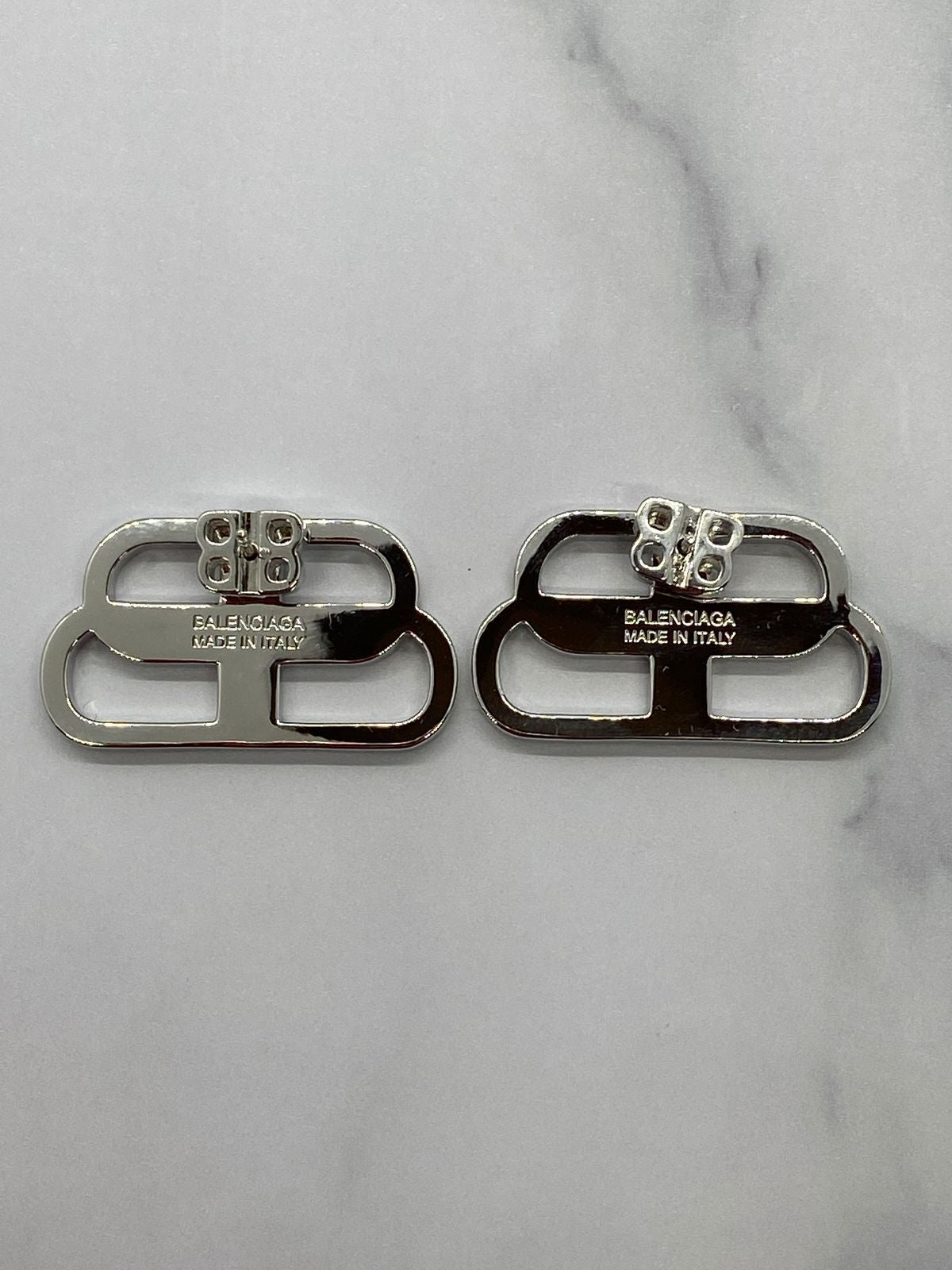 BALENCIAGA BB Silver Tone Rhinestone Monogram Earrings - Pre owned