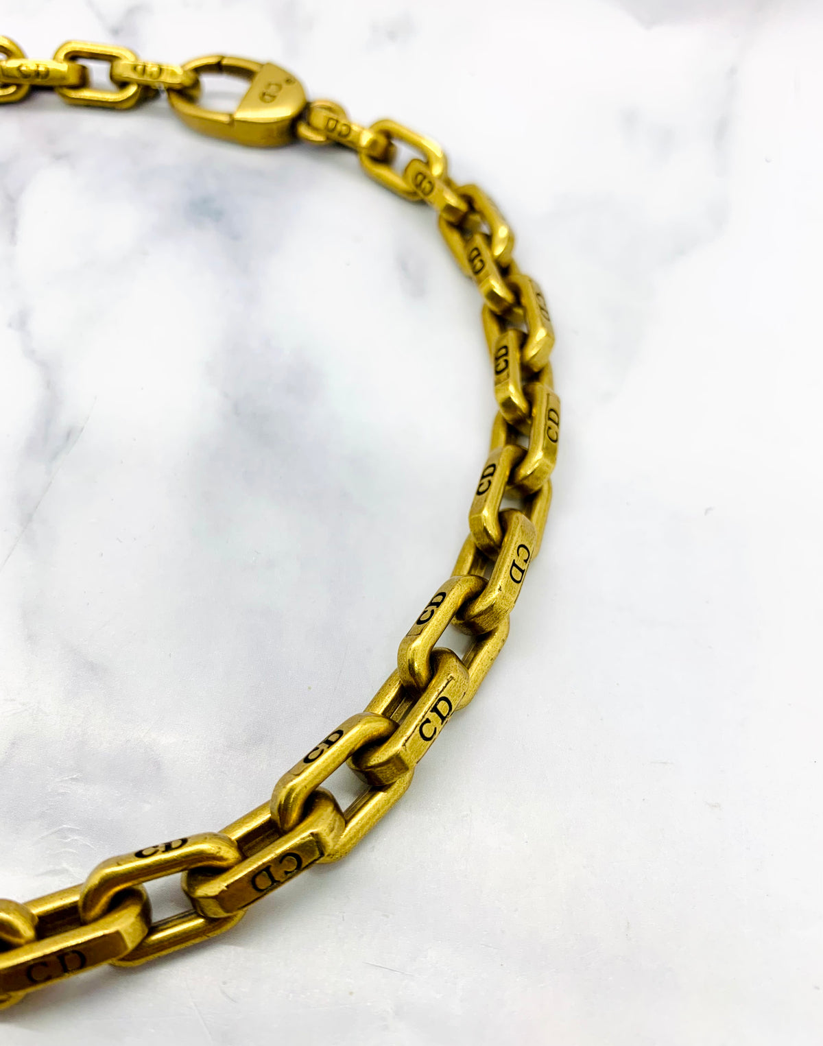 CHRISTIAN DIOR CD Brass Chain Necklace UNISEX - Pre owned