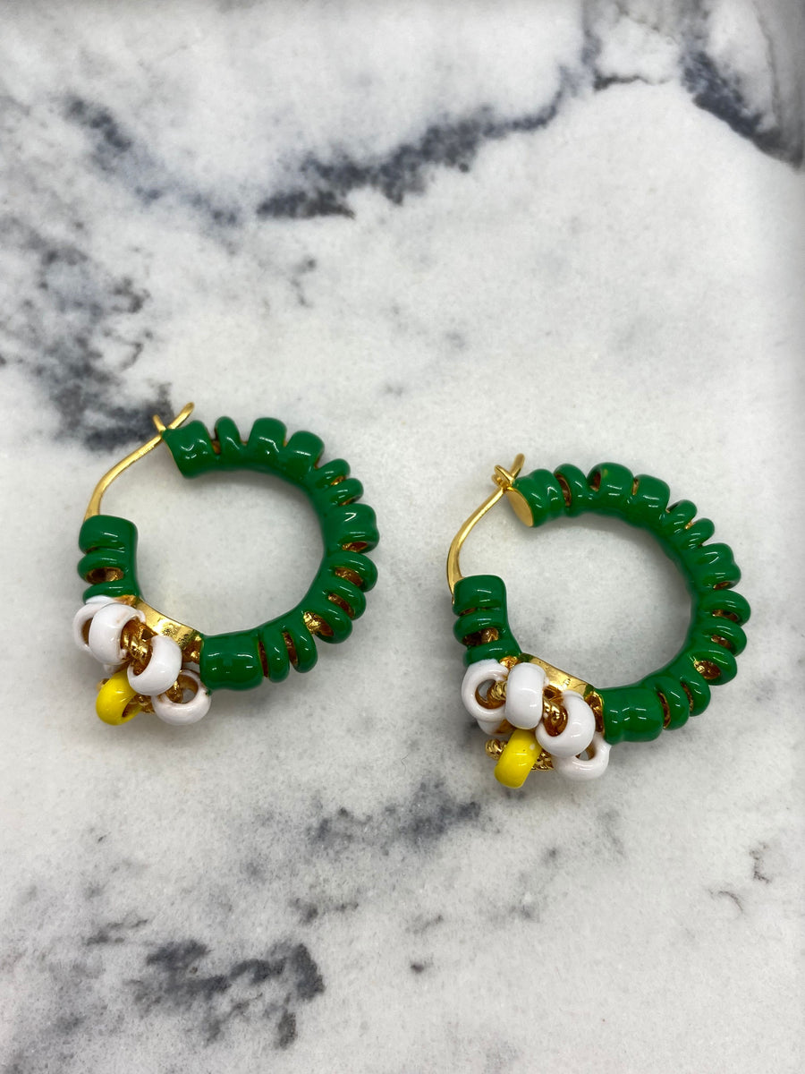 BOTTEGA VENETA Green Hoop Summer Earrings - Pre owned