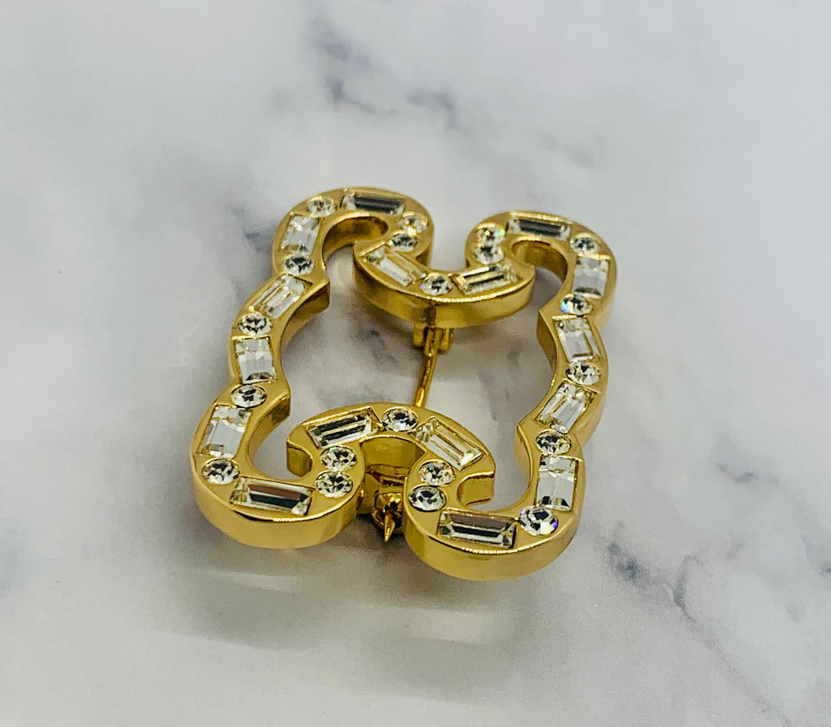 CELINE Monogram Rhinestone Trim Brooch Pin - Pre owned
