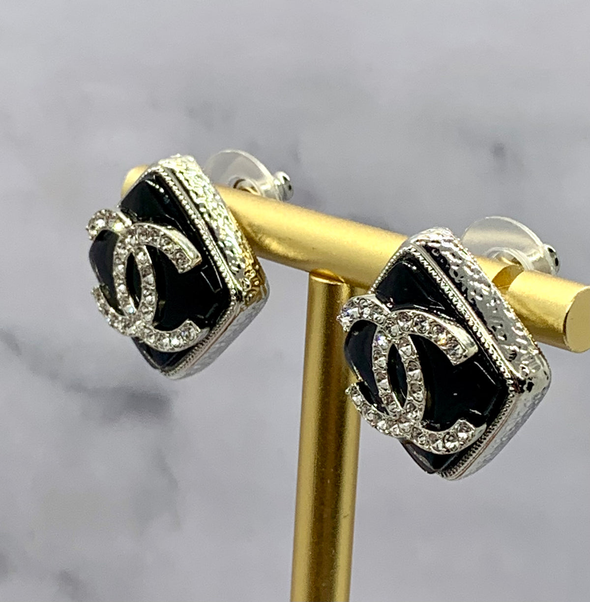CHANEL CC Square Rhinestone Earrings - Pre owned