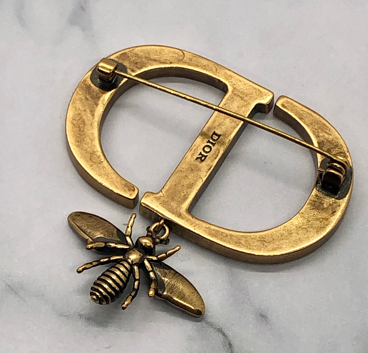 CHRISTIAN DIOR CD Brass Fly Brooch Pin - Pre owned