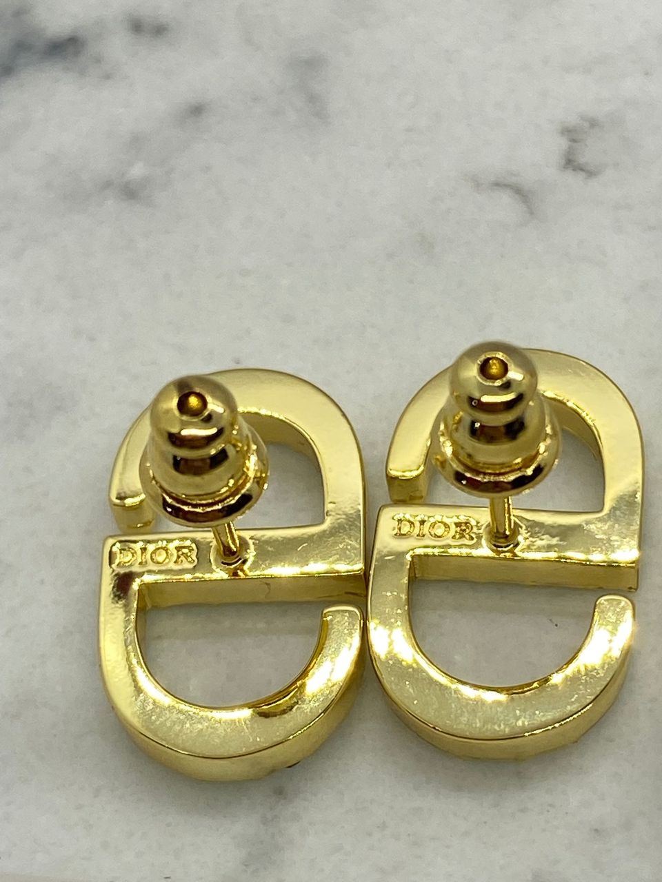 CHRISTIAN DIOR CD Gold Tone Blue Rhinestone Earrings - Pre owned