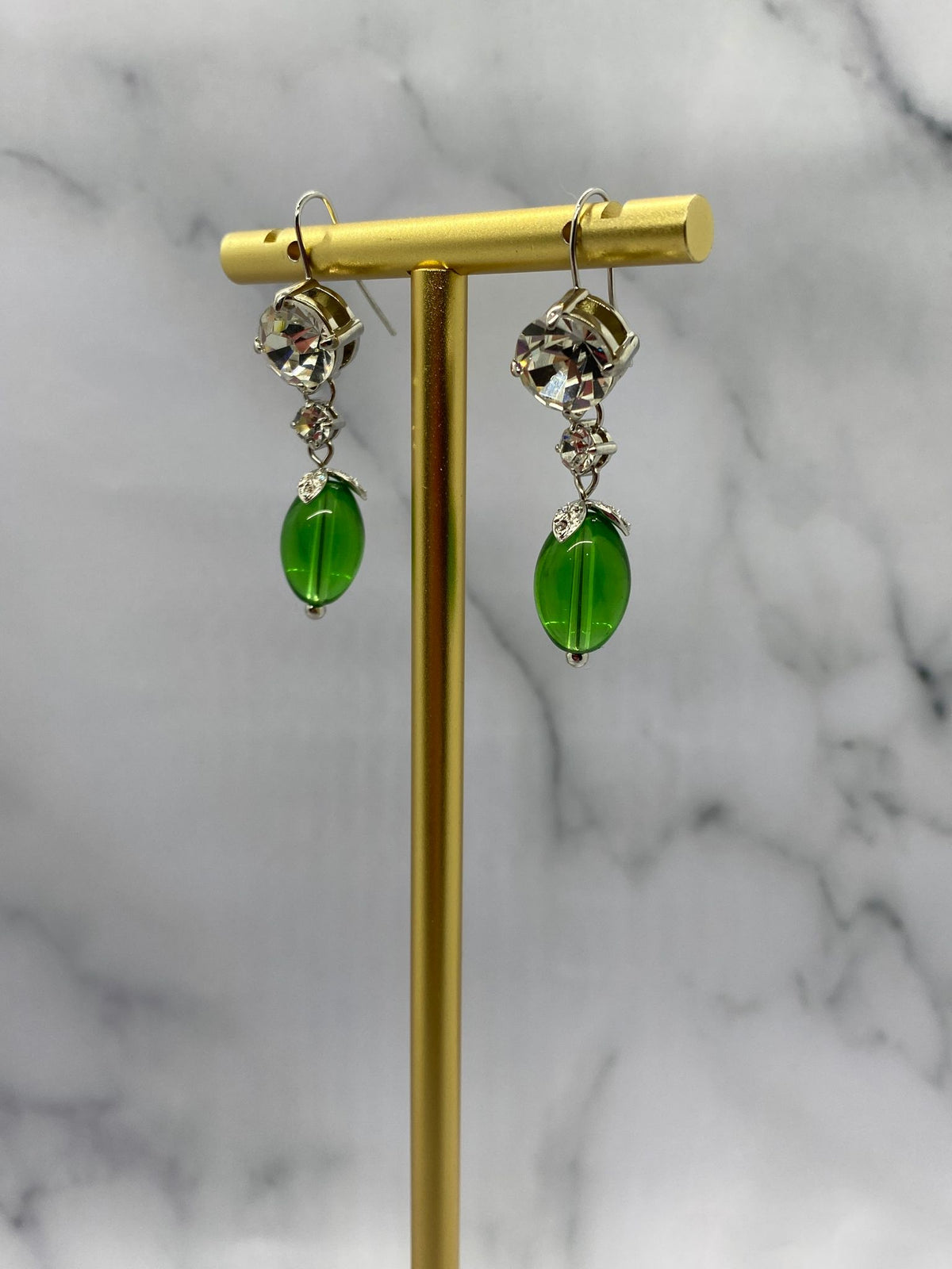 MIU MIU Silver Tone Green Stone Pendant Earrings - Pre owned