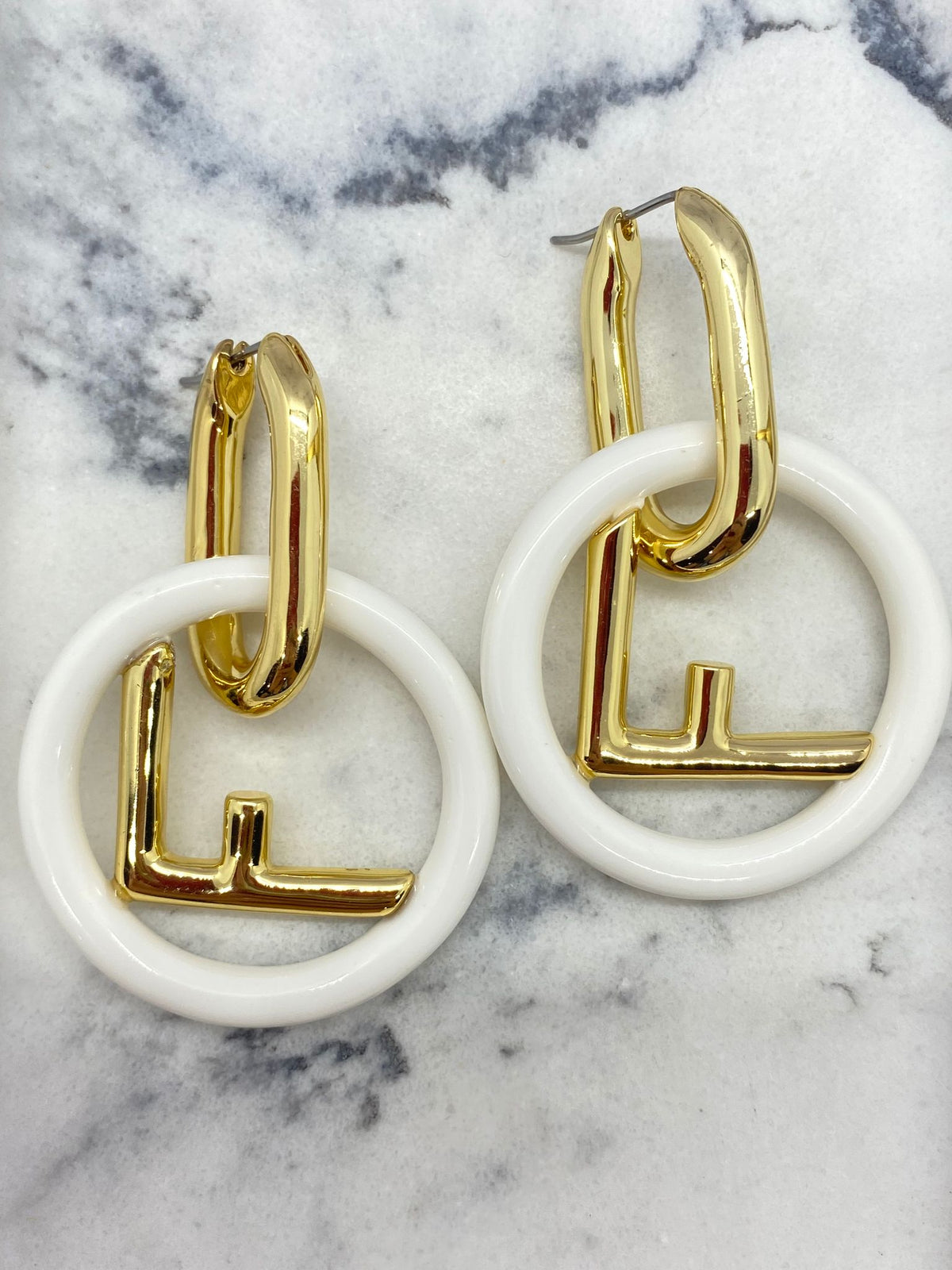 FENDI F White & Gold Hoop Earrings - Pre owned