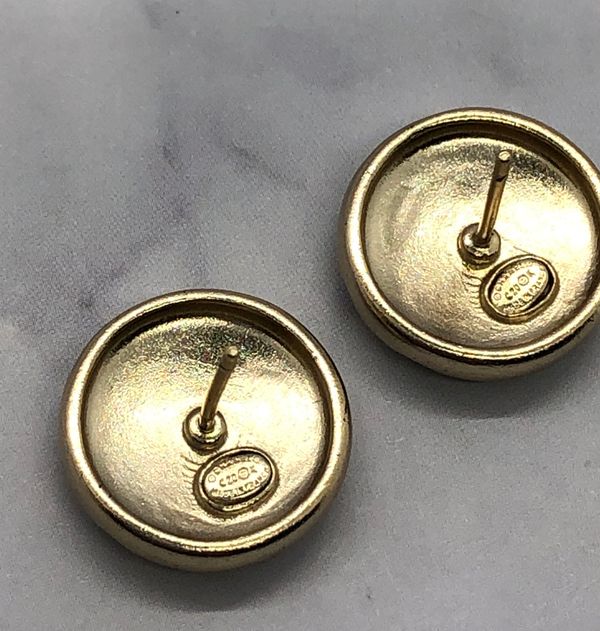 CHANEL CC Gold Tone Button Earrings - USED