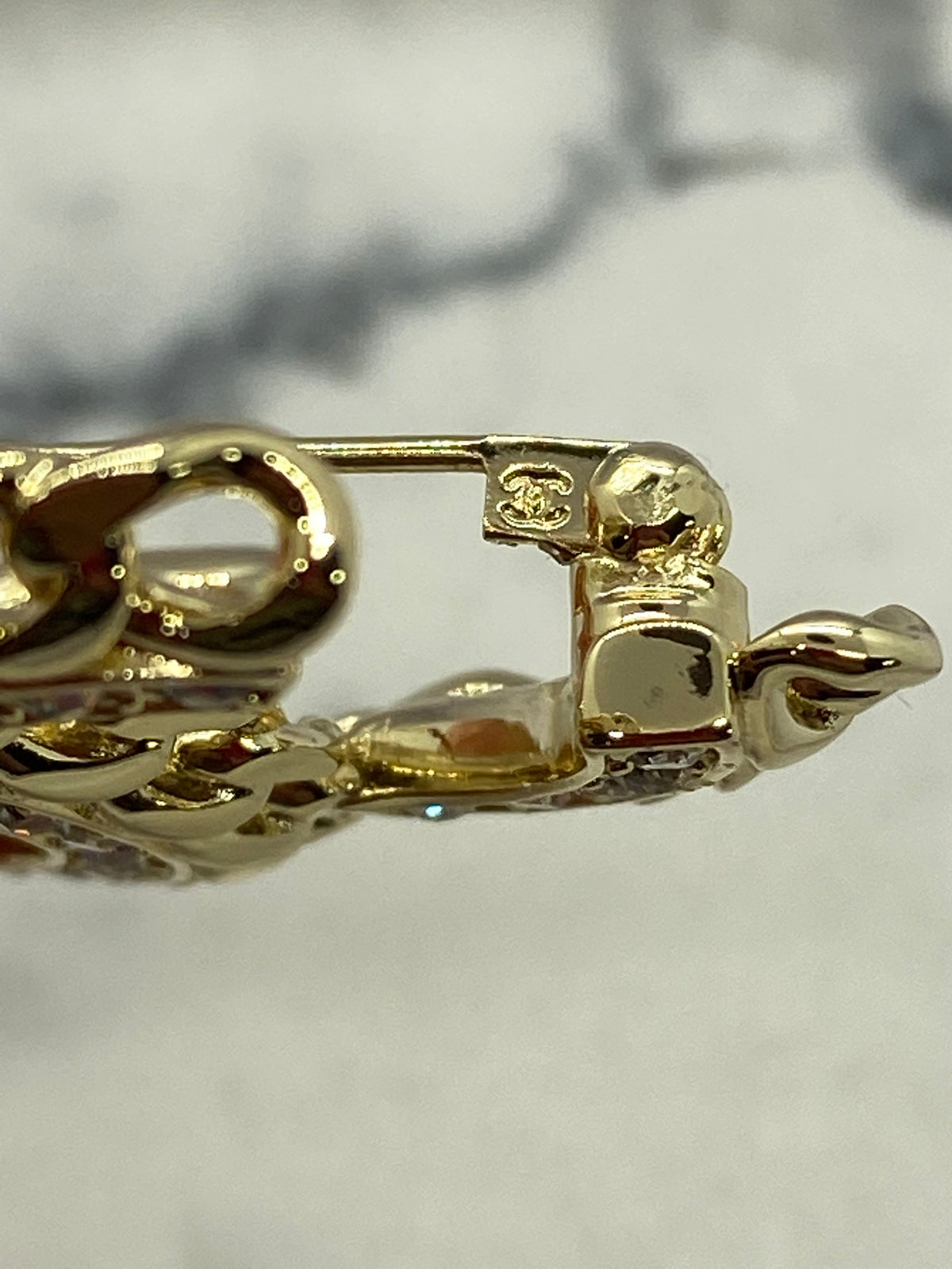 CHANEL CC Gold Tone Rhinestone Brooch Pin - USED