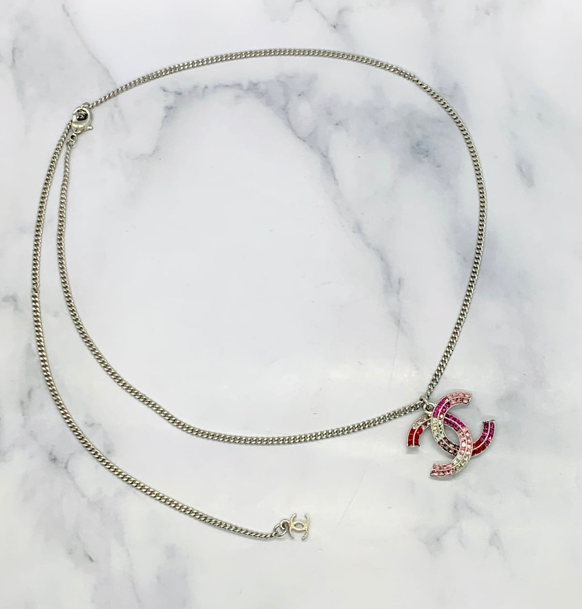 CHANEL CC Pink Rhinestone Necklace - USED