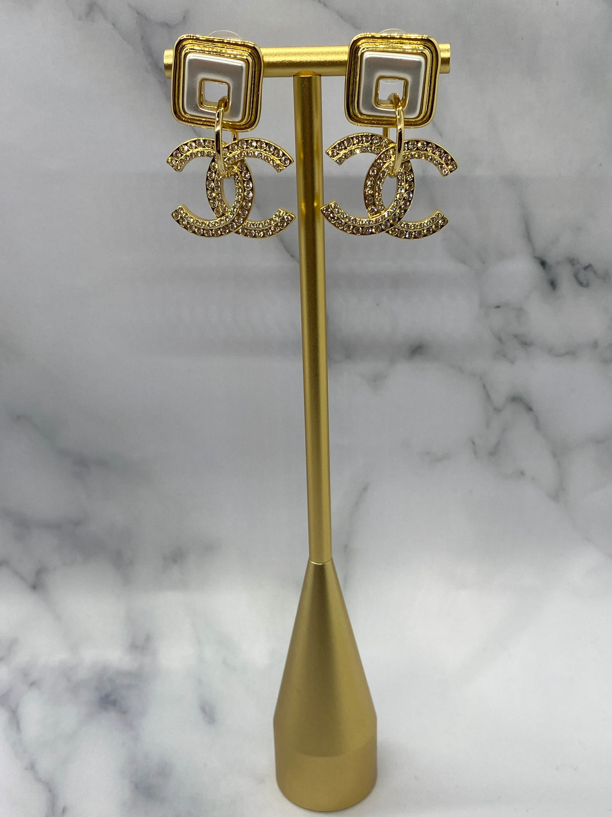 CHANEL CC Gold Tone Pendant Earrings - Pre owned