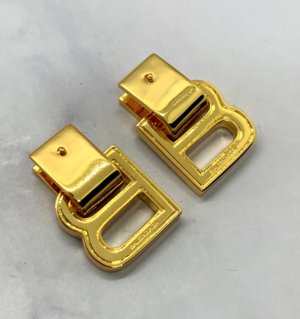 BALENCIAGA B Gold Tone Pendant Earrings - Pre owned