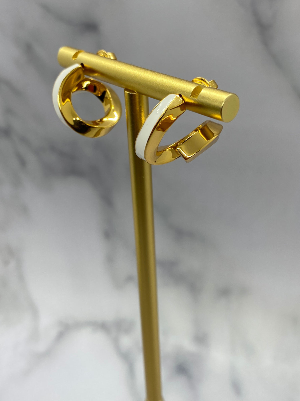 BOTTEGA VENETA Gold & White Loop Earrings - Pre owned
