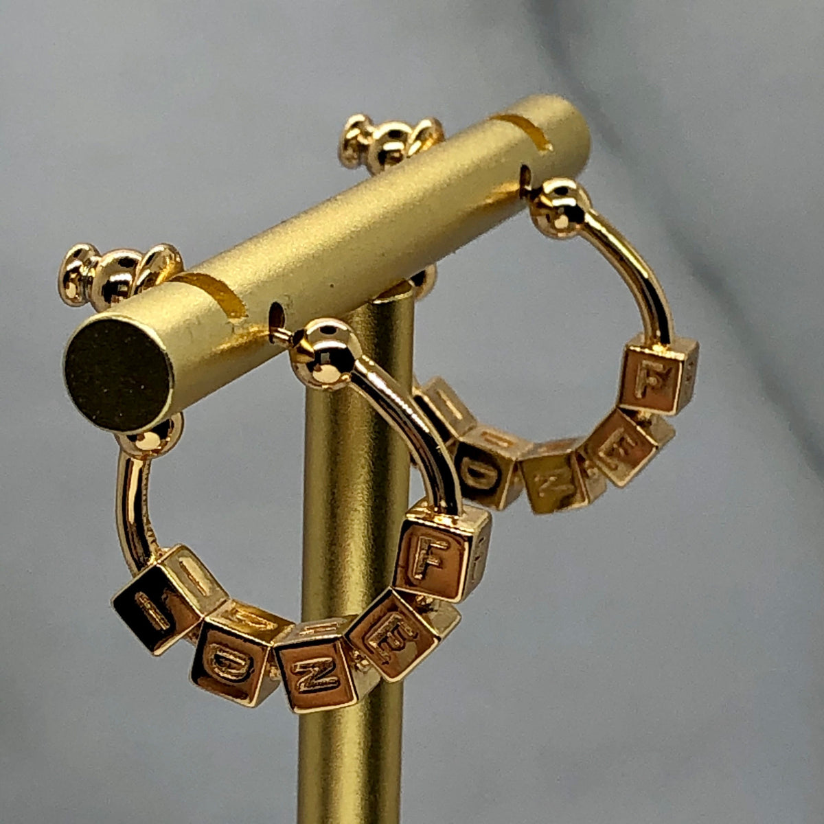 FENDI Gold Tone Block Hoop Earrings - Pre owned