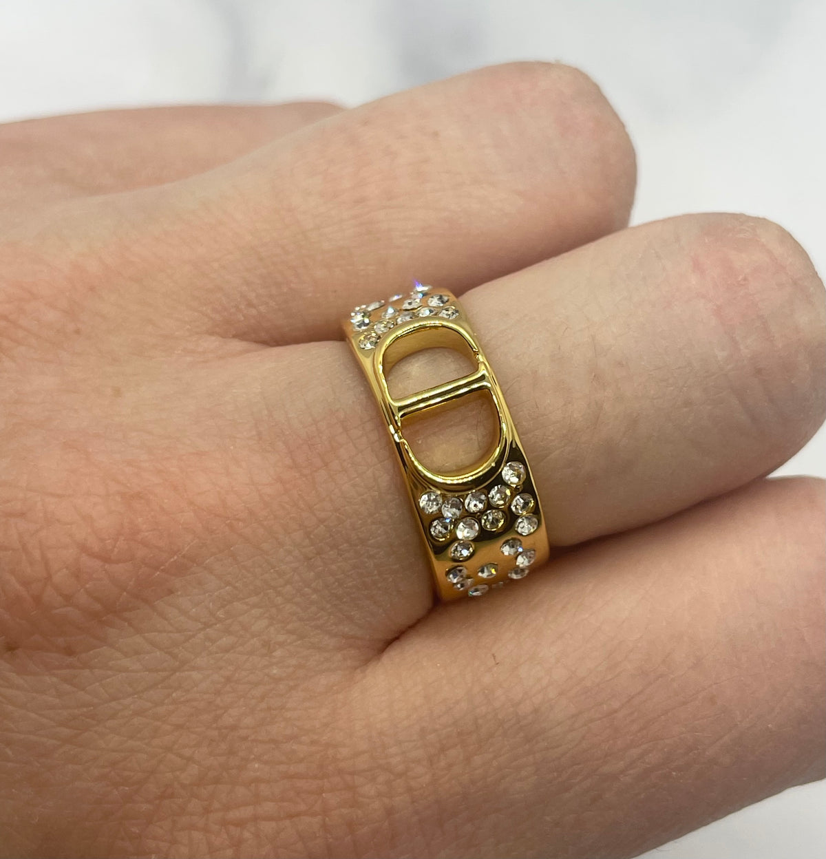 CHRISTIAN DIOR CD Rhinestone Ring , Size 7 - Preowned