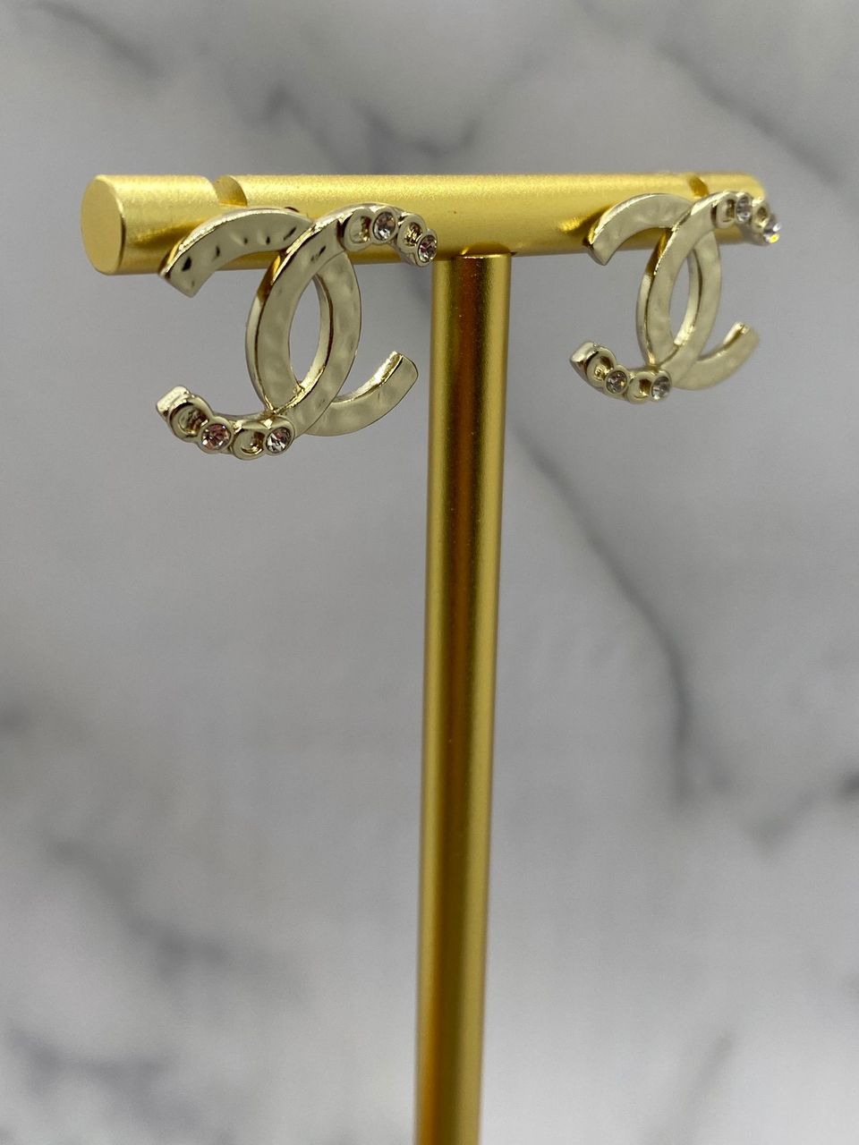 CHANEL CC Light Gold Rhinestone Small Earrings - USED