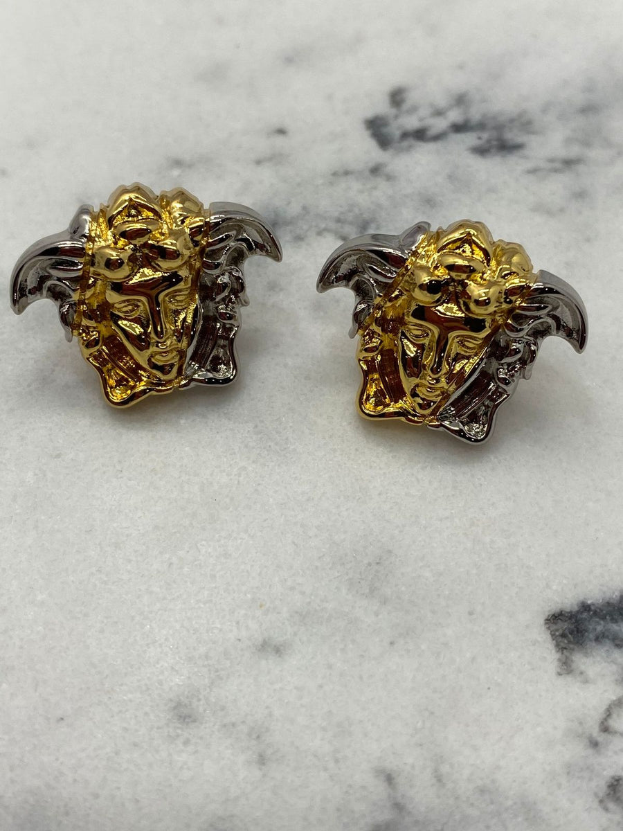 VERSACE Medusa Two Tone Metal Earrings - Pre owned