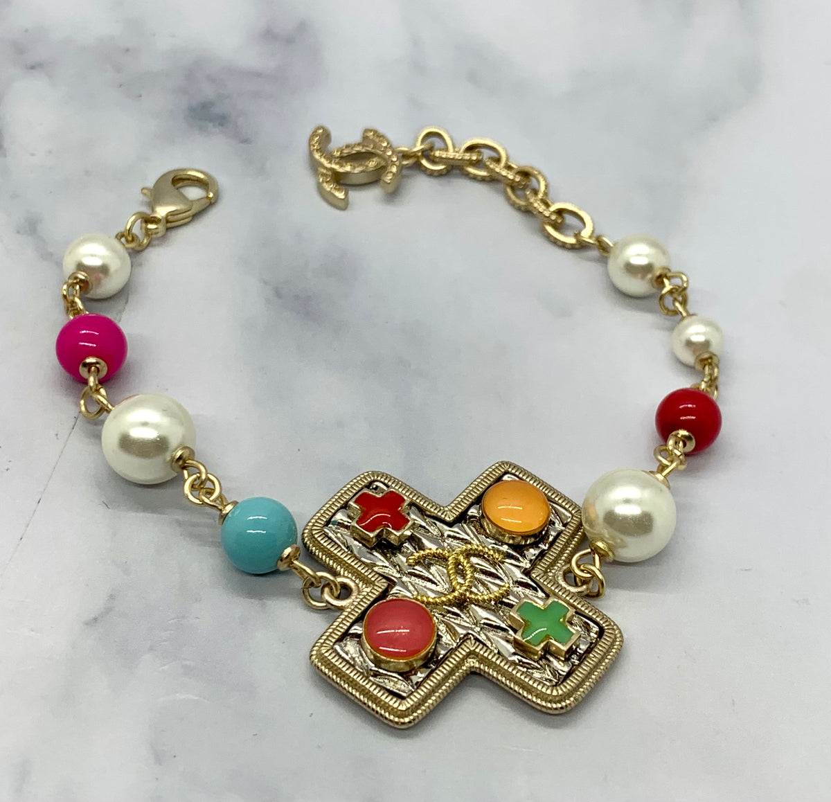 CHANEL CC 2017 Cross Beaded Bracelet - USED