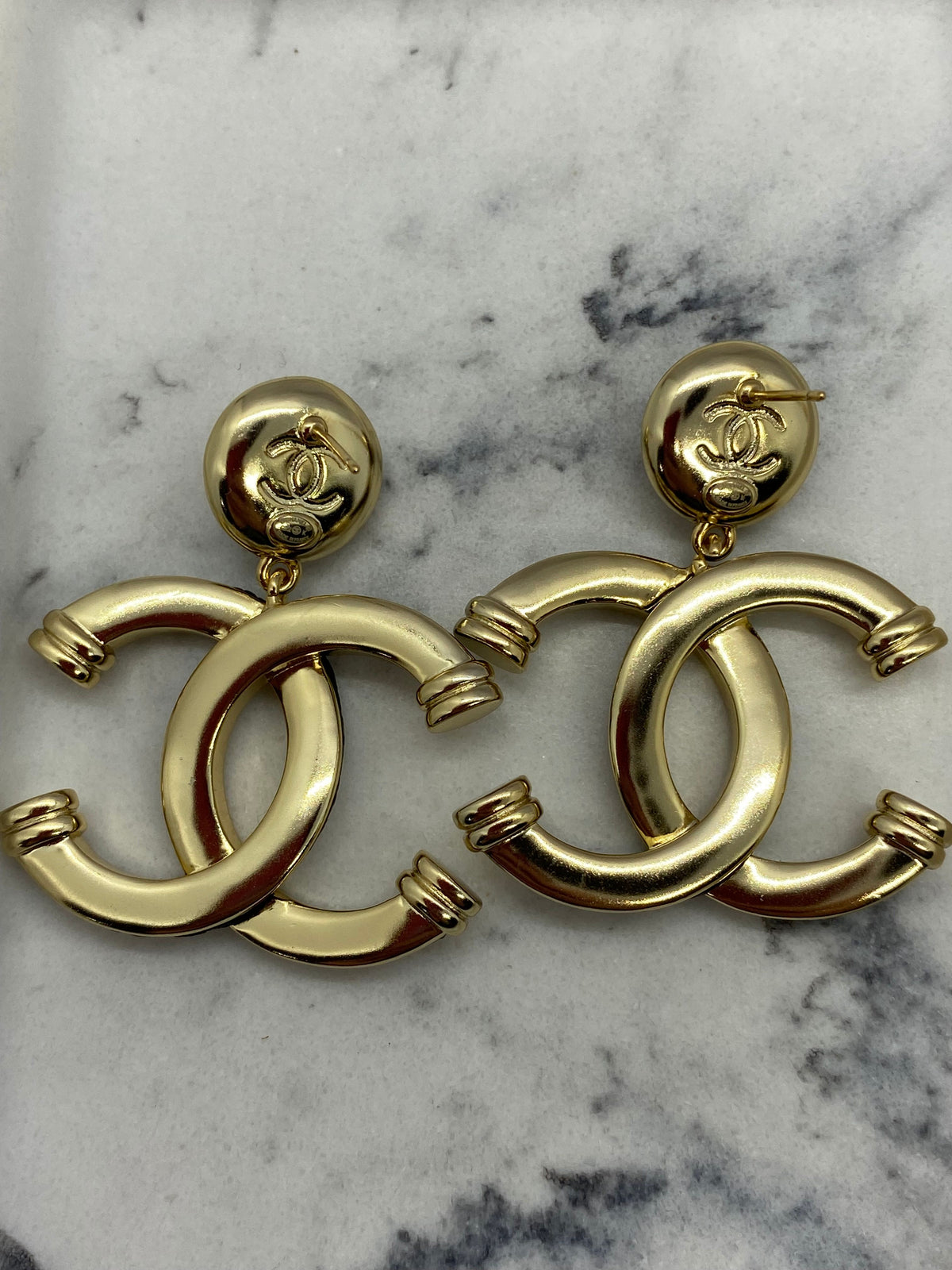 CHANEL CC Black Leather Earrings - USED