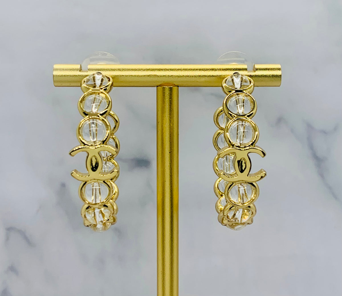 CHANEL CC Gold Tone Hoop Earrings - Pre owned