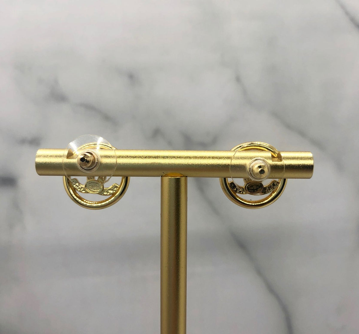 CHANEL CC Gold Tone Circle Earrings - Pre owned