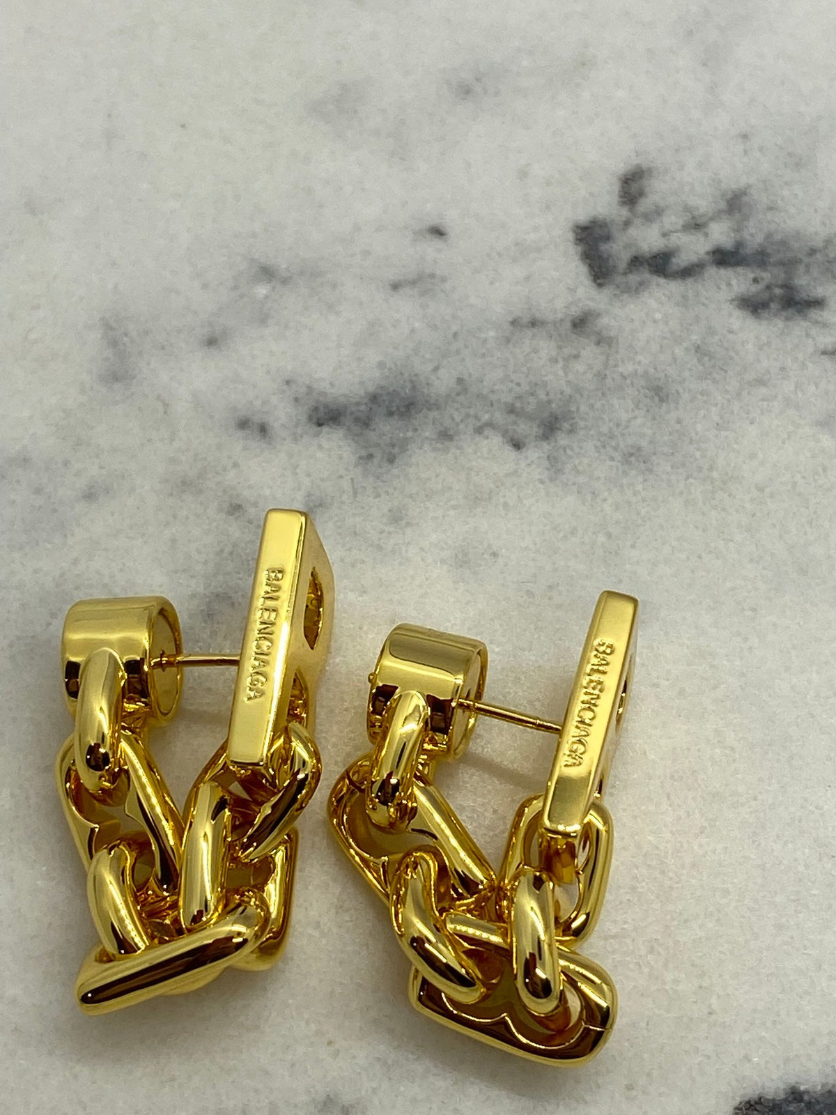 BALENCIAGA B Gold Tone Chain Earrings - Pre owned