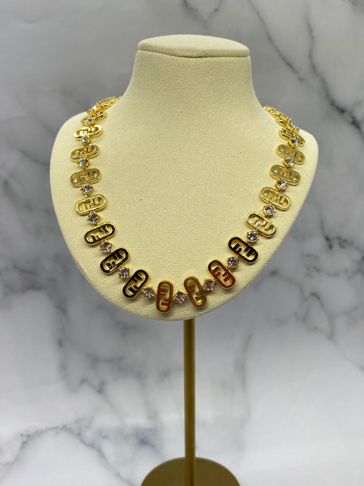 FENDI F Gold Tone Monogram Chain Necklace - Pre owned