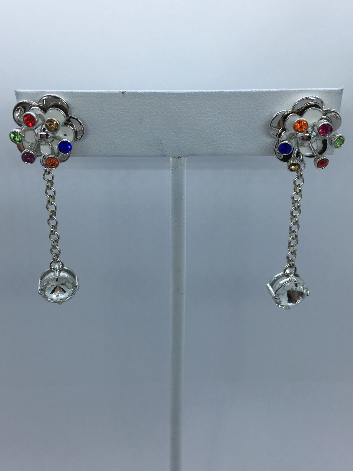 MIU MIU Silver Tone Multicolor Flower Pendant Earrings - Pre owned