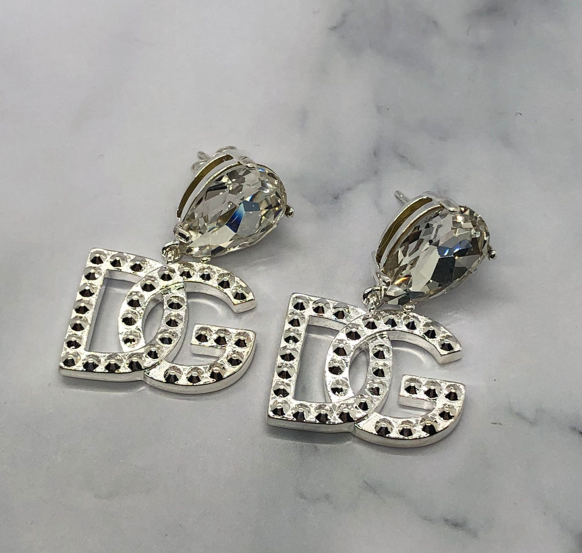 DOLCE & GABBANA D&G Silver Tone Rhinestone Earrings - Pre owned