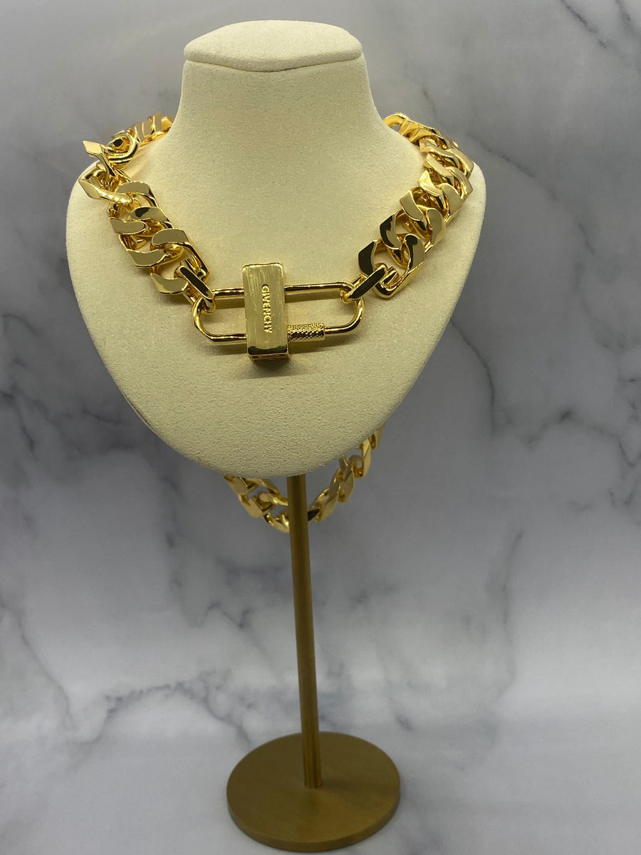 GIVENCHY Gold Tone Lock Chain Necklace - Pre owned