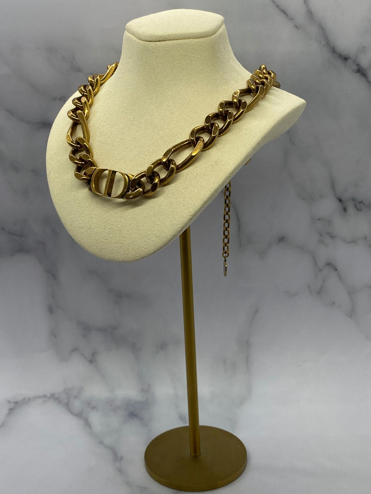 CHRISTIAN DIOR CD Brass Tone Monogram Necklace - Pre owned