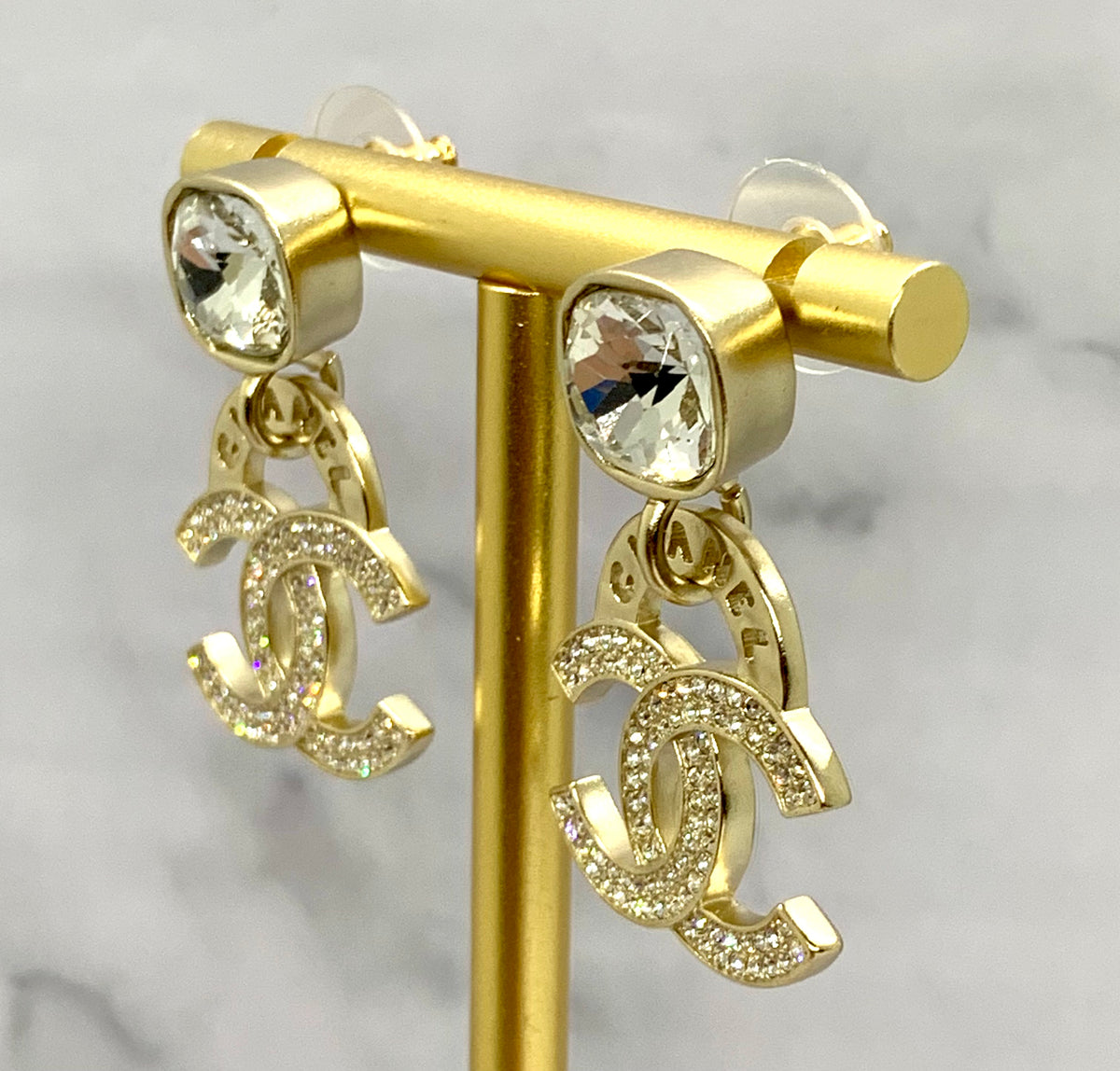 CHANEL CC Rhinestone Pendant Earrings - USED
