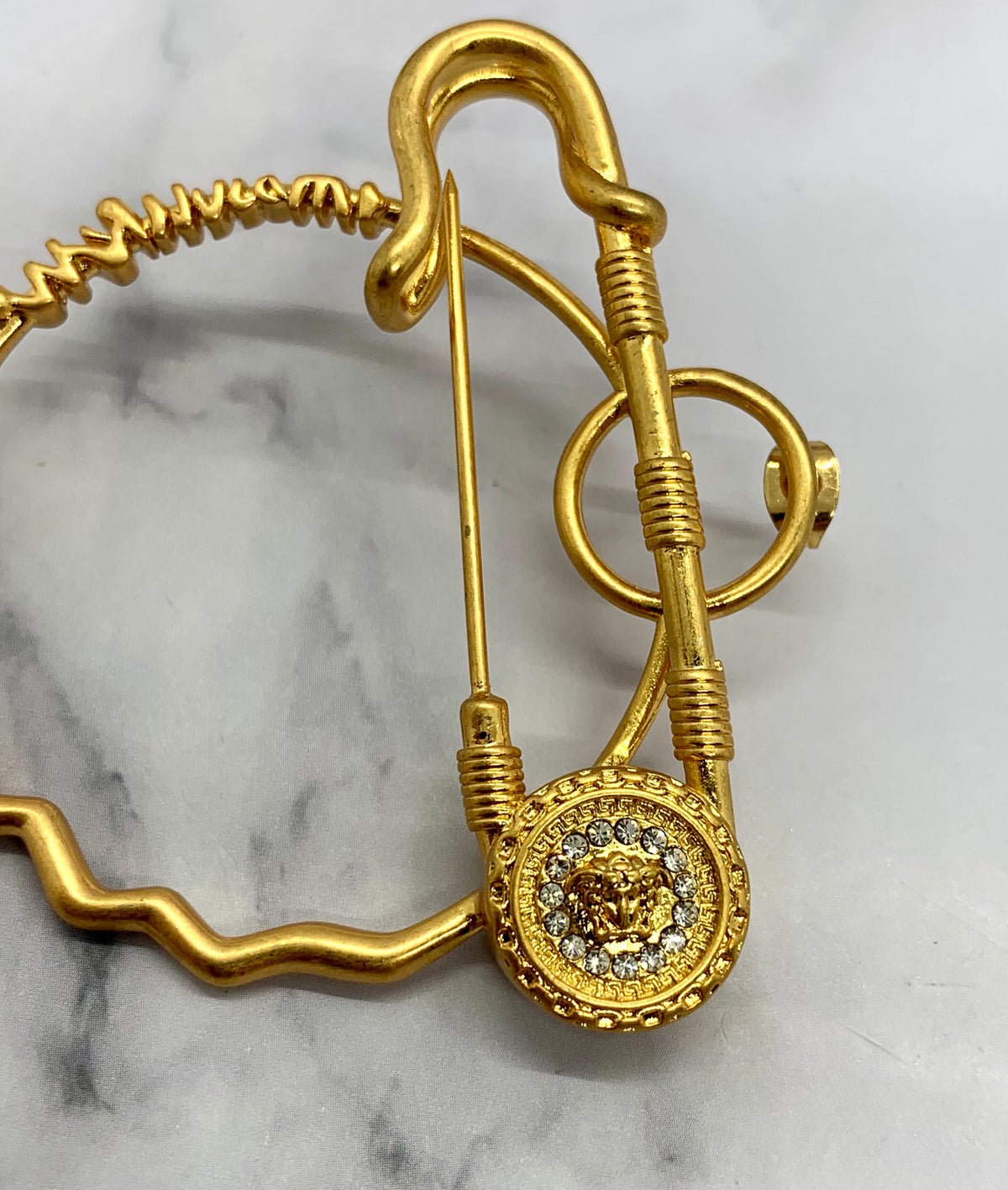 VERSACE Safety Pin Gold Tone Hoop Earrings - Pre owned