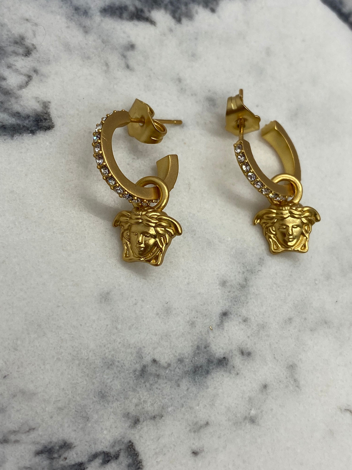 VERSACE Medusa VINTAGE Gold Rhinestone Earrings - USED